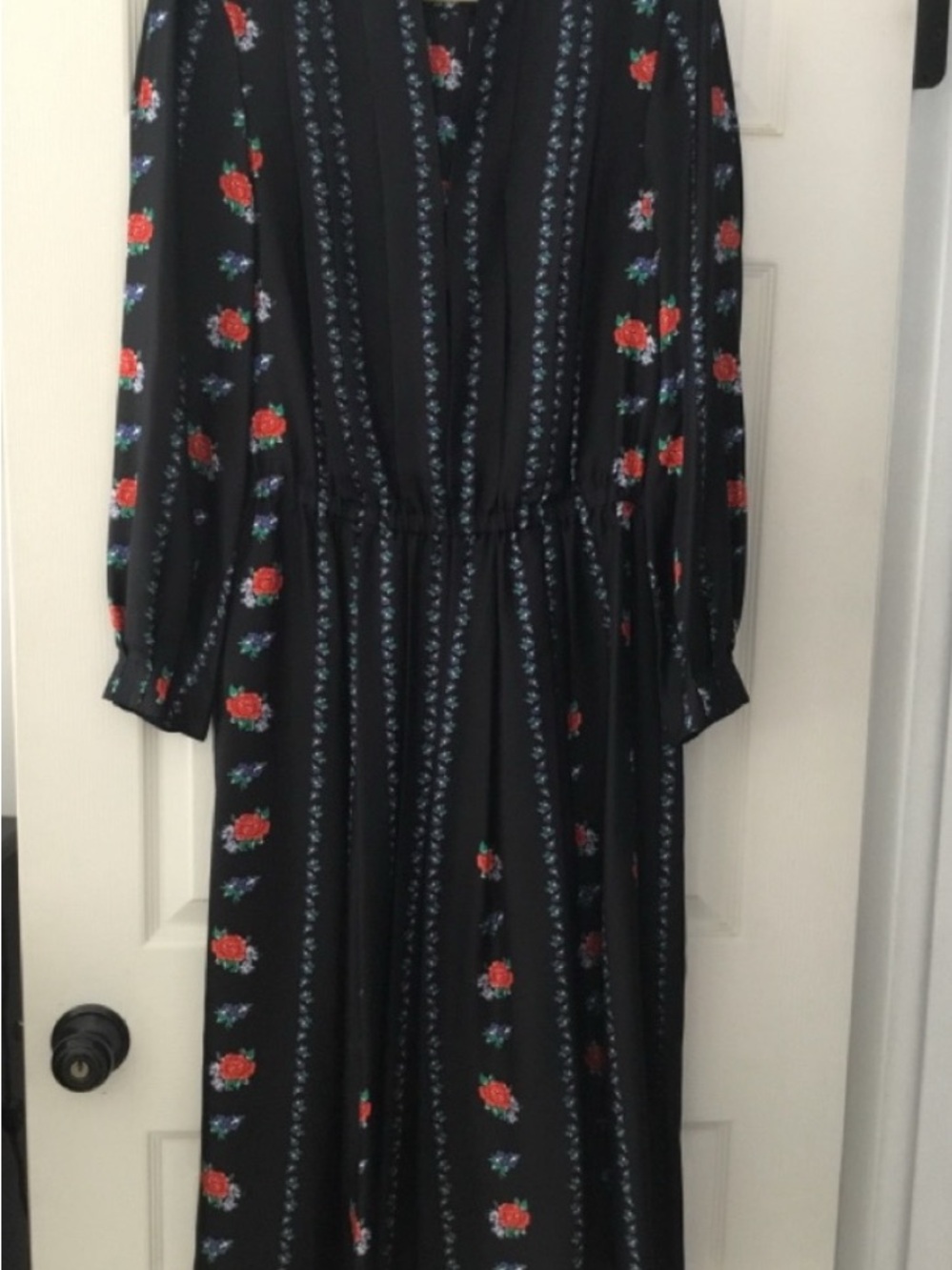 Tory Burch Black Floral-Striped Midi Dress - Picture 3 of 5